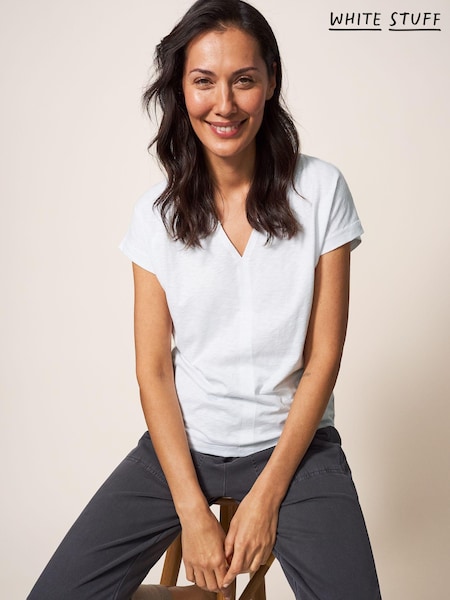 White Stuff Natural 100% Cotton Nelly Notch Neck T-Shirt (D86746) | £25