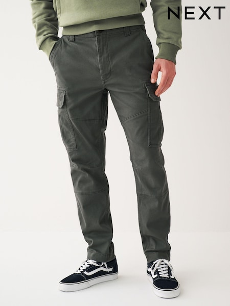 Grey Charcoal Slim Fit Cotton Stretch Cargo Trousers (D86914) | £30