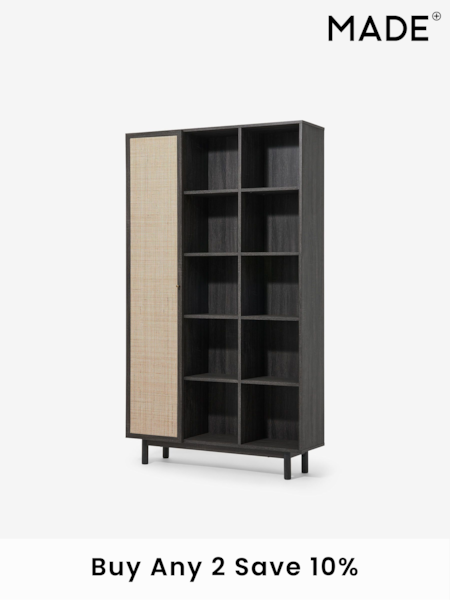 MADE.COM Natural Rattan and Black Wood Effect Pavia Wide Shelving Unit (D86998) | £425