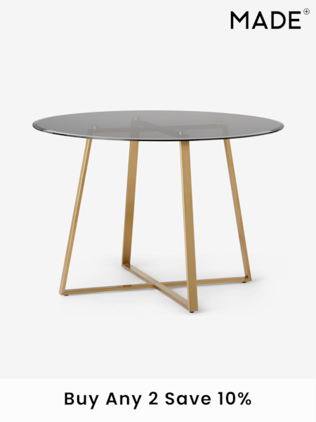 MADE.COM Brass & Smoked Glass Haku 4 Seater Round Dining Table (D87747) | £429