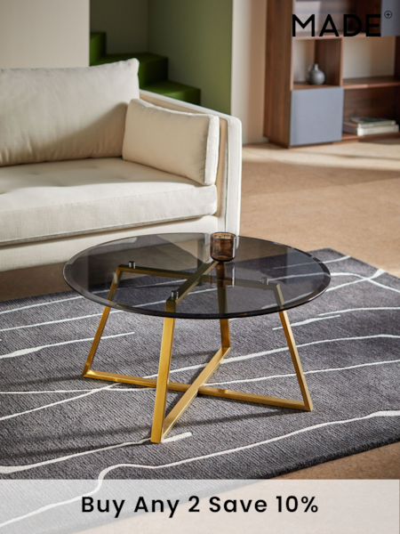 MADE.COM Brass & Smoked Glass Haku Round Coffee Table (D87751) | £329