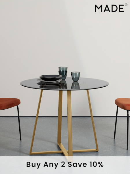 MADE.COM Brass Smoked Glass Haku 2 Seater Round Dining Table (D87789) | £329