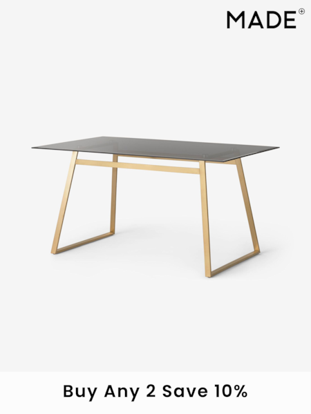 MADE.COM Brass & Smoked Glass Haku 6 Seater Rectangle Dining Table (D87790) | £529