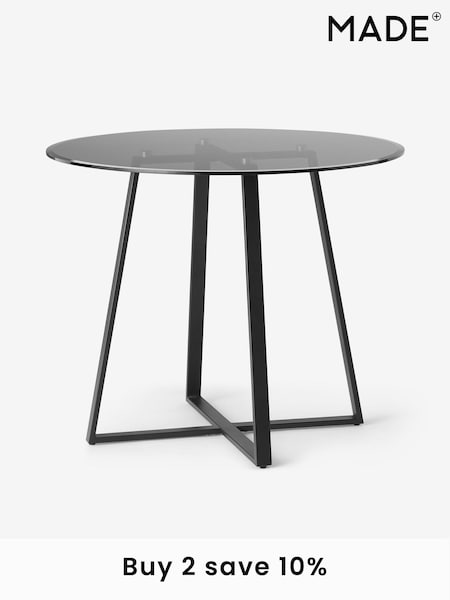 MADE.COM Black Smoked Glass Haku 2 Seater Round Dining Table (D87791) | £329