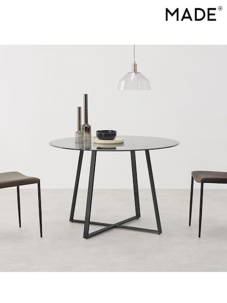 MADE.COM Black & Smoked Glass Haku 4 Seater Round Dining Table (D87852) | £429