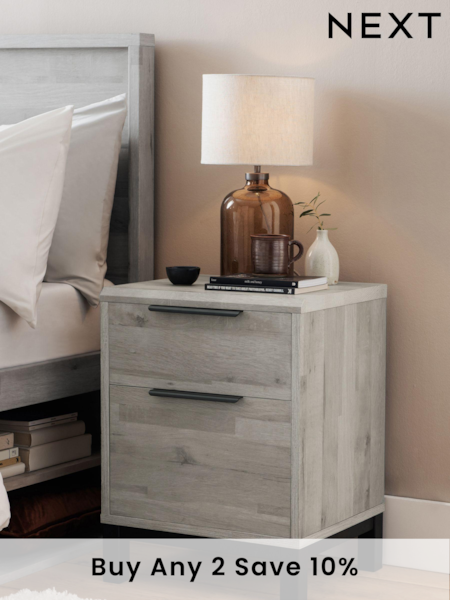 Grey Bronx Oak Effect 2 Drawer Bedside Table (D89481) | £165