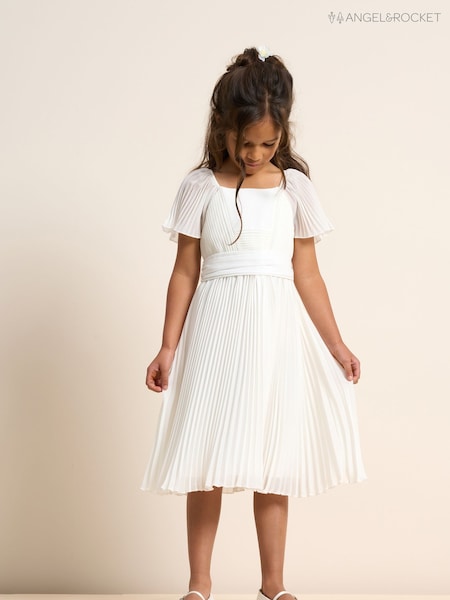 Angel & Rocket White Pleated Ballerina Occasion Bow Dress (D89573) | £63 - £76