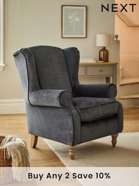 Plush Chenille Slate Blue Sherlock Highback Armchair (D91495) | £550