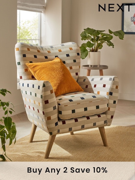 Chunky Stripe Geo Natural Wilson II Highback Armchair (D91501) | £350