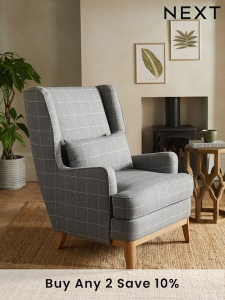 Tweedy Check Lawson Mid Grey Elswick Highback Armchair (D91514) | £425