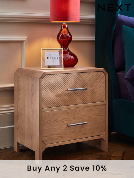 Dark Natural Ellis Oak Wood 2 Drawer Bedside Table (D91712) | £250