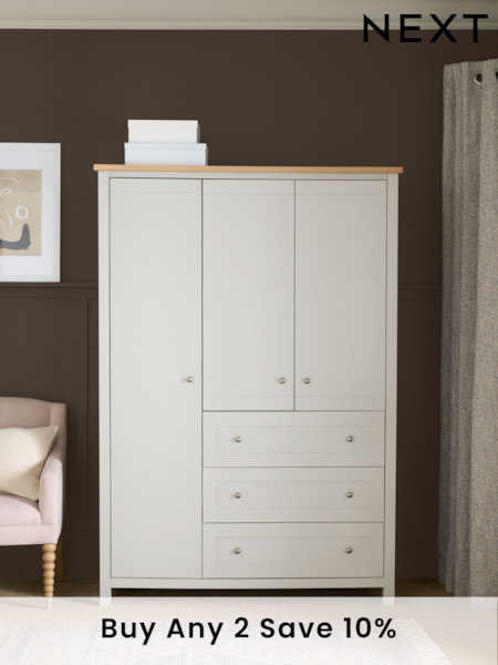 Chalk Malvern Paint Effect Triple, 3 drawers Wardrobe (D91716) | £725