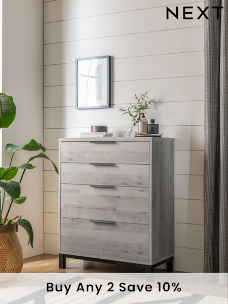 Grey Bronx Oak Effect 4 Drawer Chest of Drawers (D91719) | £350