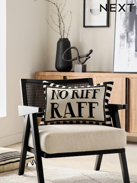 Black No Riff Raff Rectangular Slogan Cushion (D94410) | £26