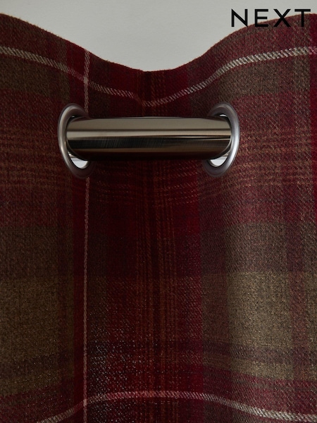 Red Next Highland Check Super Thermal Eyelet Curtains (D94425) | £85 - £180