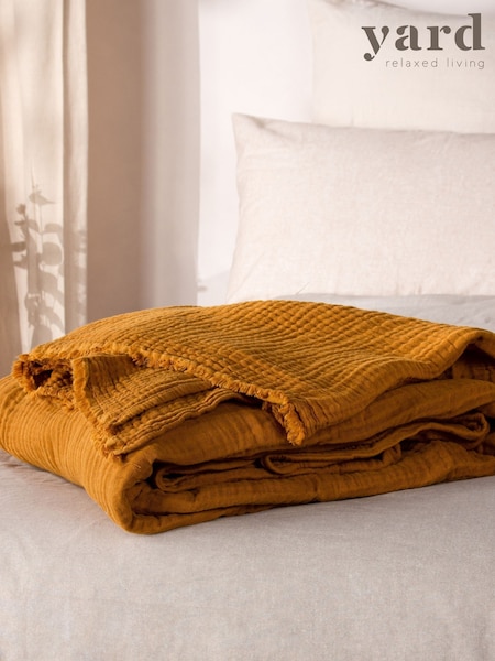 Yard Cumin Yellow Oversized Lark 4 Layer Muslin Crinkle 100% Cotton Throw (D95618) | £78