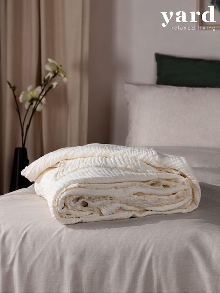 Yard Warm White Lark 4 Layer Muslin Crinkle 100% Cotton Throw (D95619) | £36