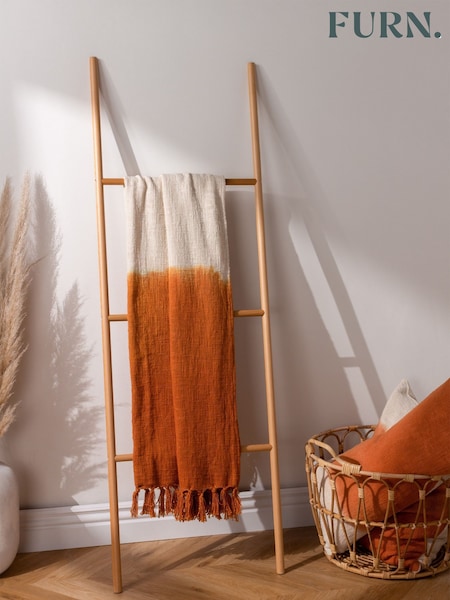 furn. Amber Orange Mizu Dip Dye 100% Cotton Slub Fringed Throw (D95628) | £36