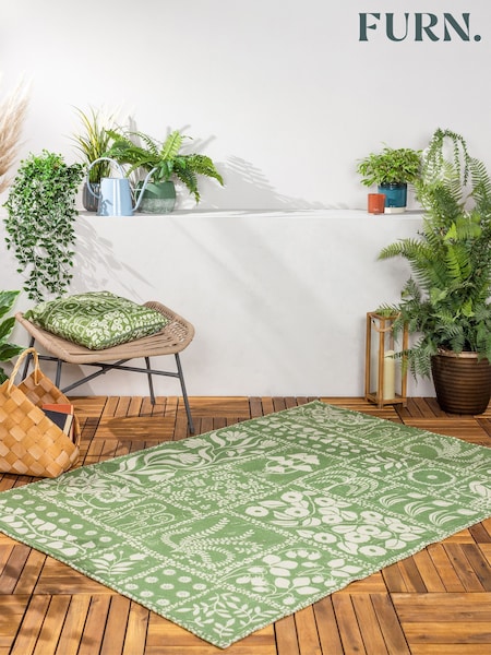 furn. Green Forage Garden Botanical Washable Outdoor/Indoor Rug (D95651) | £48