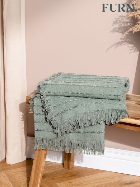 furn. Eucalyptus Green Hazie Linear Woven Fringed Throw (D95688) | £22