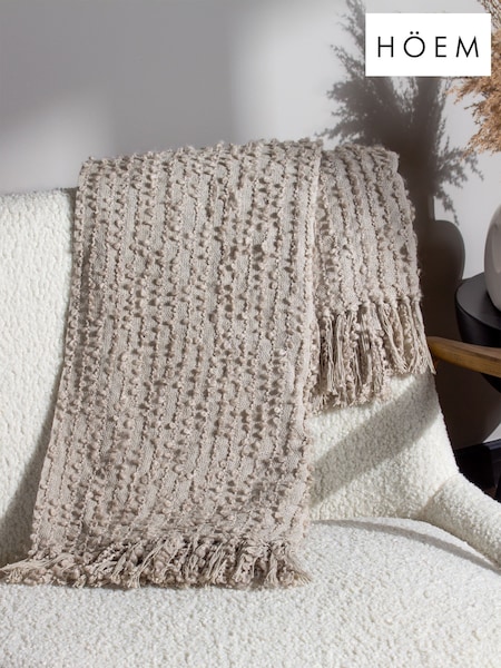 HÖEM Feather Grey Avro Linear Boucle Yarn Fringed Throw (D95701) | £26