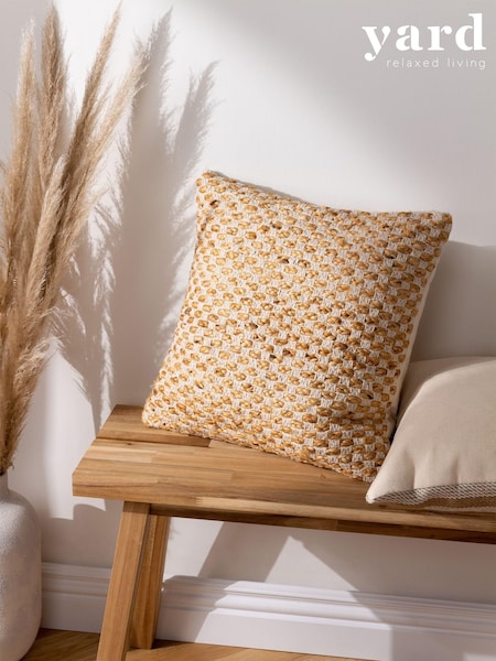 Yard Natural Beige Pecan Brown Wikka Cotton Jute Woven Cushion (D95705) | £20