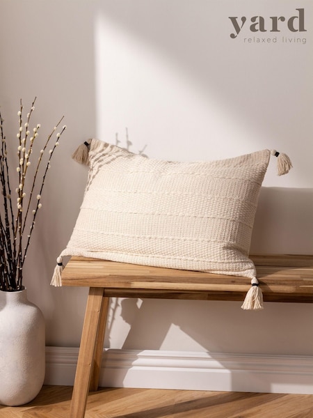Yard Natural Beige Caliche 100% Cotton Knit Tasselled Cushion (D95706) | £19