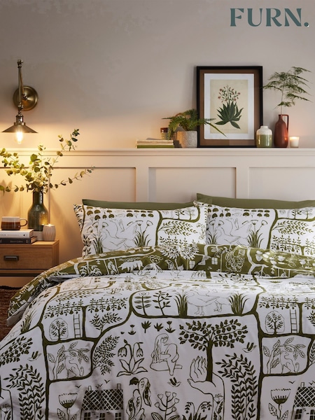 furn. Green Frida Rejuvenate Nature Reversible Duvet Cover and Pillowcase Set (D95746) | £16 - £32