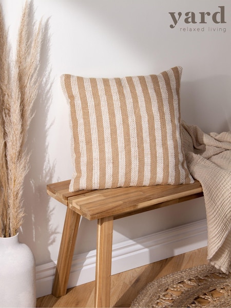 Yard Natural Beige Strata Stripe Cotton Jute Woven Cushion (D95755) | £17