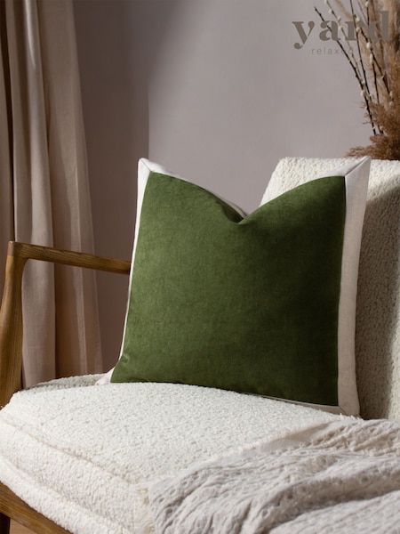 Yard Olive Oil Green Auden Linen Look Velvet Square Cushion (D95759) | £17