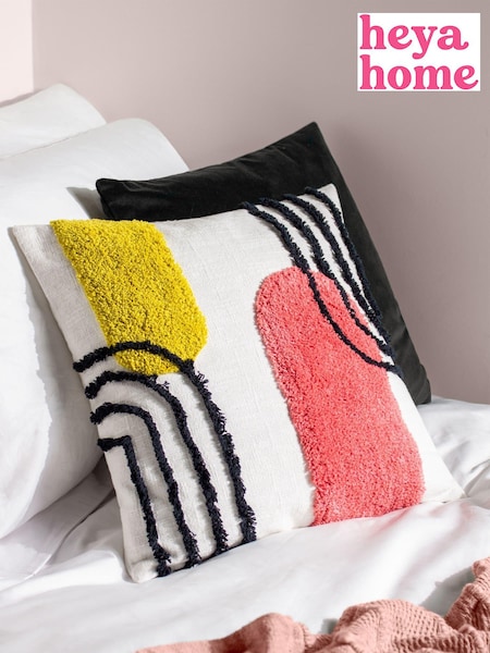 heya home Citrus Yellow Elmer Art Deco Cotton Tufted 100% Cotton Cushion (D95761) | £17