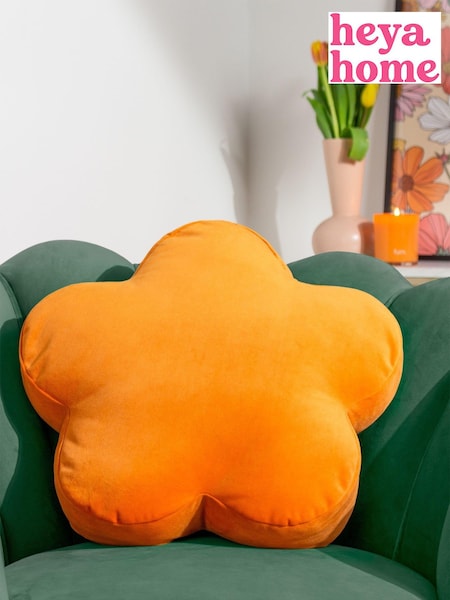 heya home Orange Flower Velvet Cushion (D95763) | £17