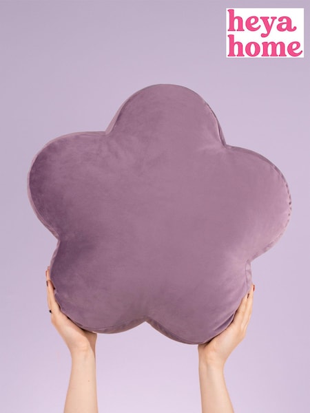 heya home Lilac Flower Velvet Cushion (D95764) | £17