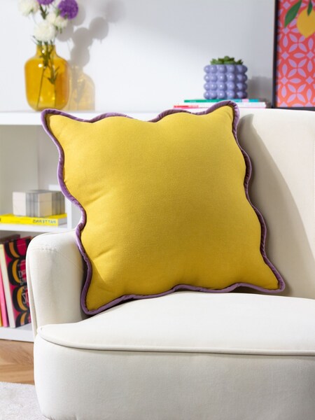 heya home Yellow Purple Wiggle Contrast Velvet Piped Edge Cushion (D95767) | £17