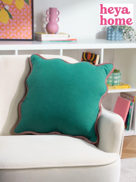 heya home Green Pink Wiggle Contrast Velvet Piped Edge Cushion (D95782) | £17
