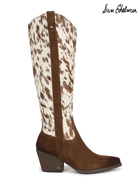 Brown - Sam Edelman Wyatt Regular Fit Knee High Western Boots