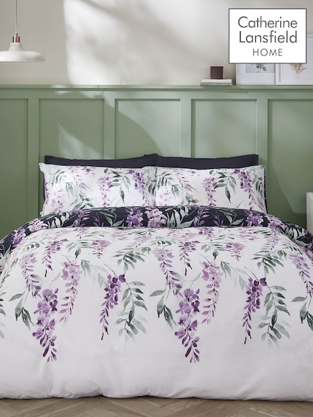 Catherine Lansfield White Wisteria Duvet Cover and Pillowcase Set (D97417) | £17 - £28