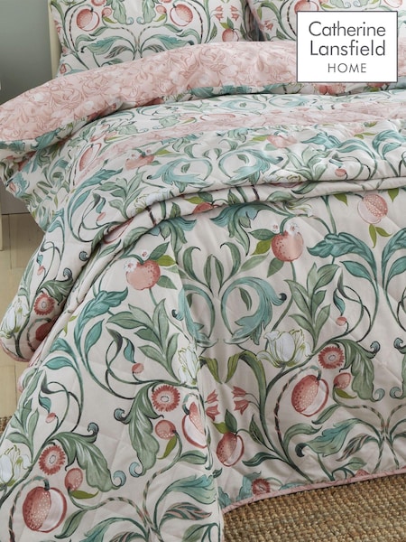 Catherine Lansfield Natural Clarence Floral Quilted Throw (D99016) | £55