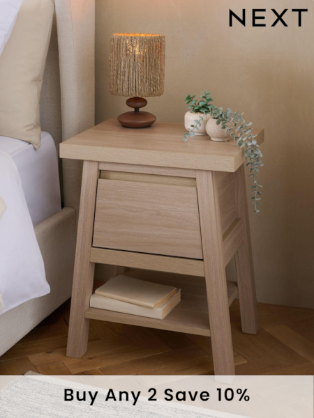 Mid Natural Oti Oak Effect 1 Drawer Bedside Table (E00013) | £150