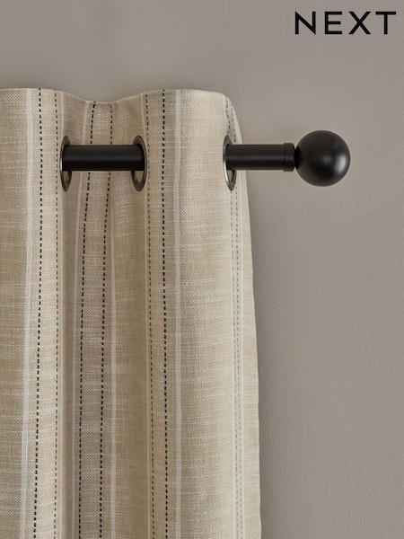 Natural Thatched Linen Look Stripe Eyelet Lined Curtains (E00041) | £50 - £115