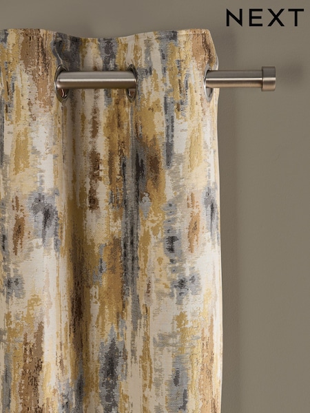 Yellow/Grey Abstract Jacquard Eyelet Lined Curtains (E00044) | £95 - £195