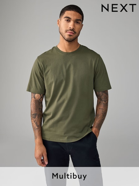 Green Khaki Regular Fit Essential Crew Neck Cotton T-Shirt (E00182) | £8