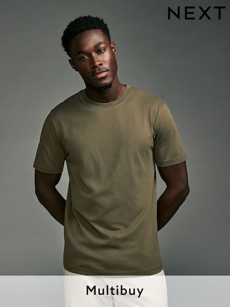 Green Khaki Slim Fit Essential Crew Neck Cotton T-Shirt (E00204) | £8
