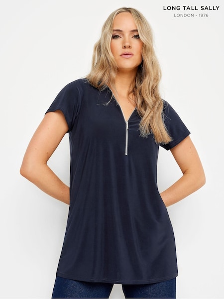 Long Tall Sally Blue Zip Detail T-Shirt (E00288) | £27