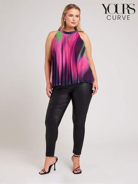 Yours Curve Pink Abstract Pleated Top (E00290) | £53