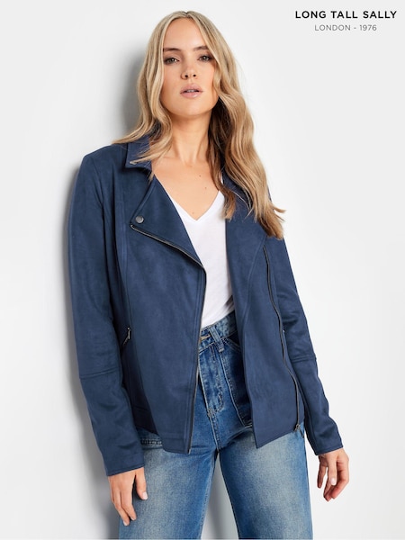 Long Tall Sally Blue Faux Swede Biker Jacket (E00313) | £65