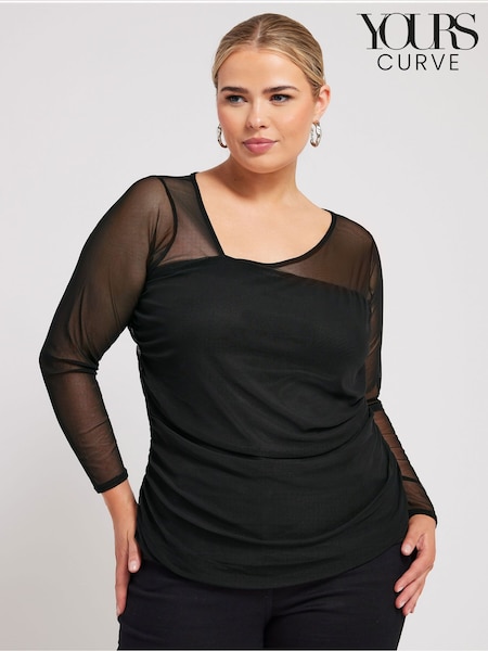 Yours Curve Black London Asymmetric Neck Top (E00462) | £32