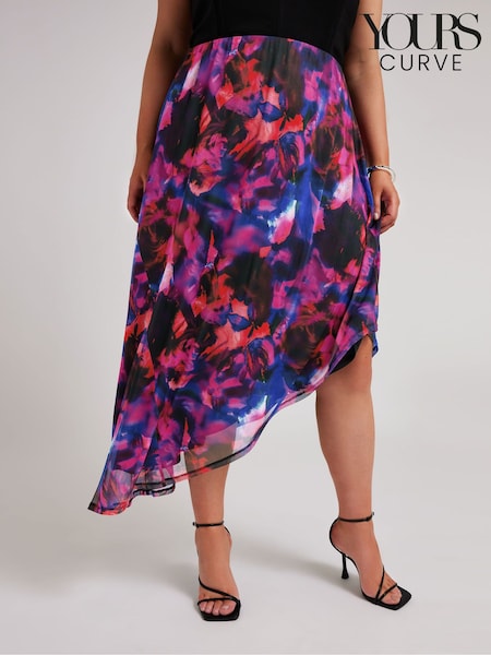 Yours Curve Purple Asymetric Mesh Skirt (E00621) | £42