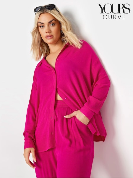 Yours Curve Pink Floral Print Crinkle Beach Shirt (E00633) | £26