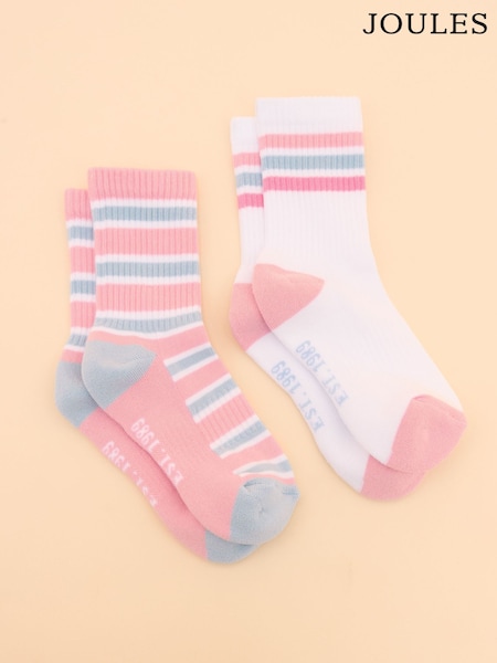 Joules Kids' Volley Pink & Blue Pack of Two Tennis Socks (E00788) | £8
